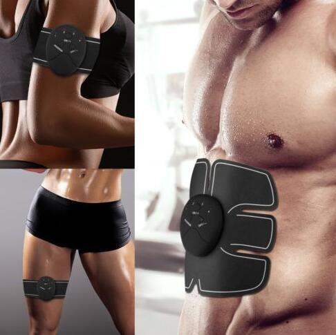 EMS abdominal muscle stimulator device for toning and strengthening abs and arms with adjustable EMS settings.